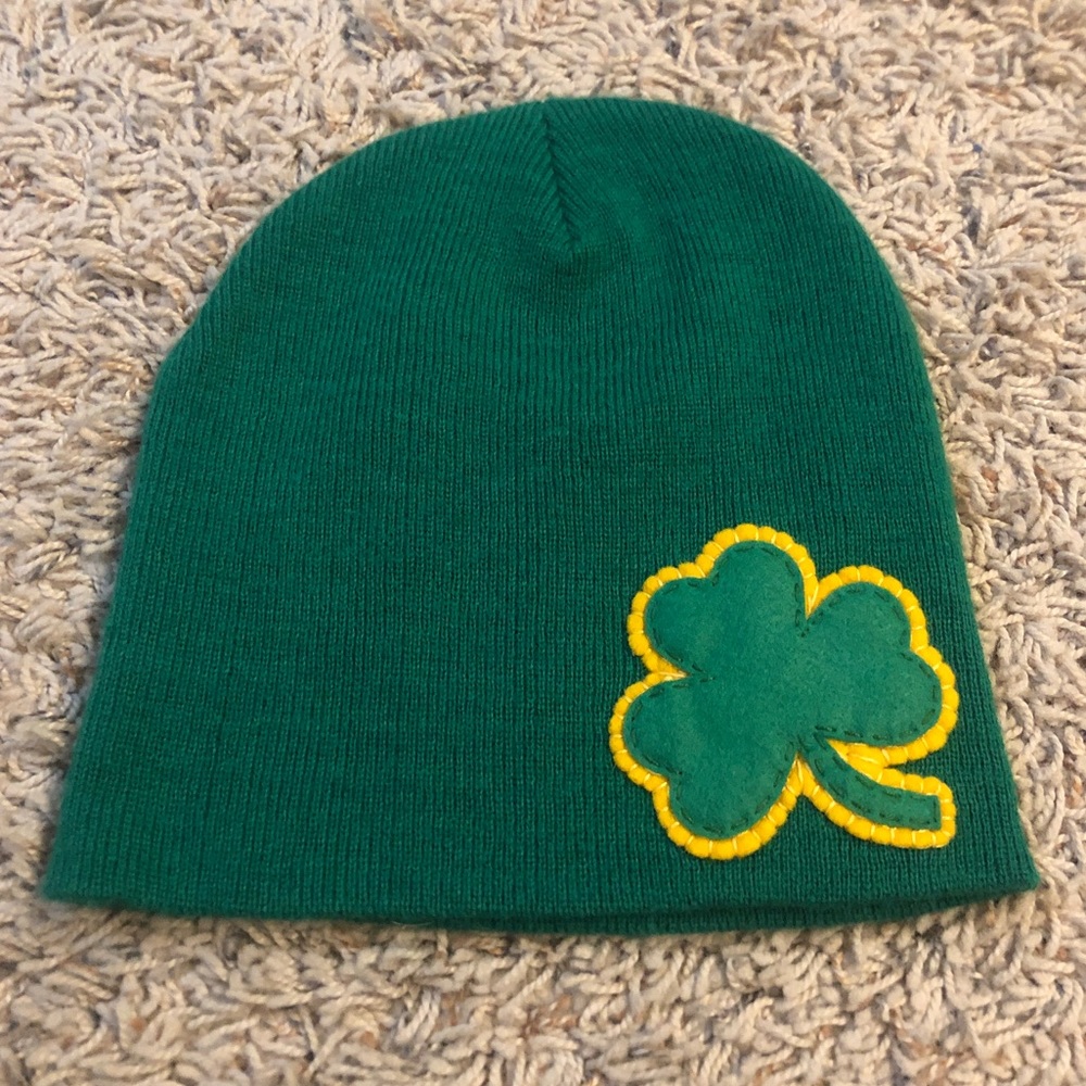 Hand stitched green Irish shamrock beanie
